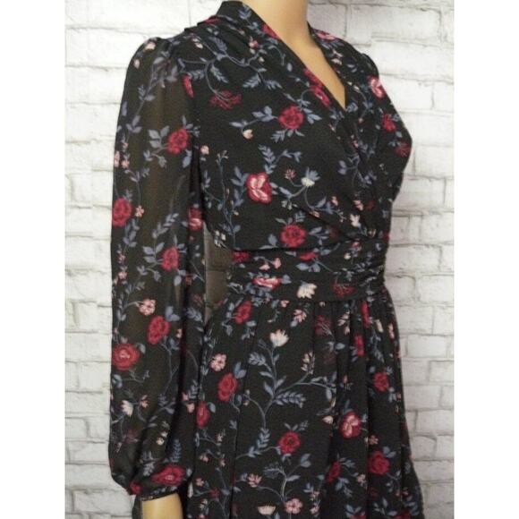 Gal Meets Glam Black Cherry Floral Londyn Pleated Dress 0 NEW - Picture 4 of 9